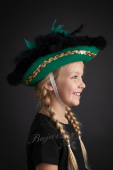 Grüner Wollfilz Tanzhut mit schwarz-grünem Federnest