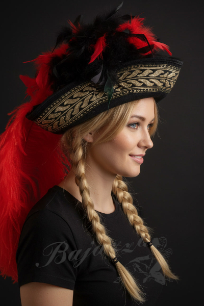 Gardedreispitz schwarz - rot mit langer Feder rot