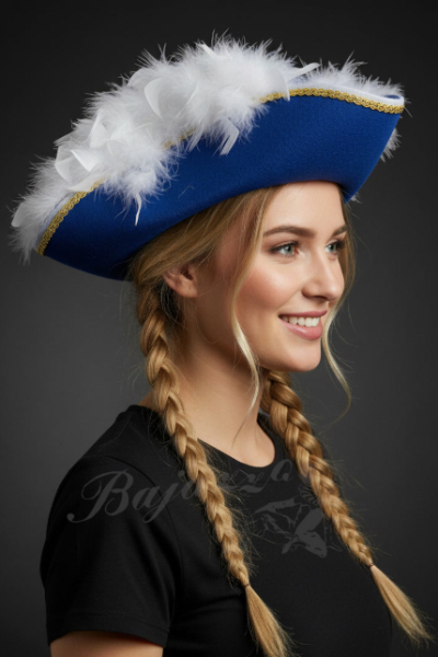 Tanzmariechenhut blau mit weißem Federnest