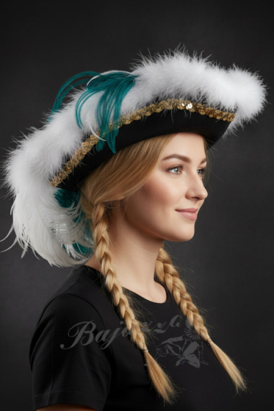 Mariechenhut schwarz mit grün-weißen Federn